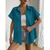 imageZeagoo Short Sleeve Summer Tops for Women Casual Button Down Shirts SolidStriped Business Work BlousesBlue Green