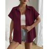 imageZeagoo Short Sleeve Summer Tops for Women Casual Button Down Shirts SolidStriped Business Work BlousesDark Red