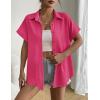 imageZeagoo Short Sleeve Summer Tops for Women Casual Button Down Shirts SolidStriped Business Work BlousesHot Pink
