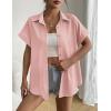 imageZeagoo Short Sleeve Summer Tops for Women Casual Button Down Shirts SolidStriped Business Work BlousesPink