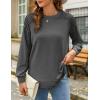 imageZeagoo Tunic Tops for Women 2025 Spring Long Sleeve Shirts Dressy Casual Crewneck Pleated Cute Tops Side Split SweatshirtsDark Grey