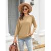 imageZeagoo Tunic Tops for Women 2025 Spring Long Sleeve Shirts Dressy Casual Crewneck Pleated Cute Tops Side Split SweatshirtsKhaki