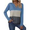 imageZeagoo Womens Waffle Shirts V Neck Long Sleeve Tops Color Block TShirts Casual Tunics 2024 Fashion Basic TeesBlueBeigeCharcoal