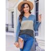 imageZeagoo Womens Waffle Shirts V Neck Long Sleeve Tops Color Block TShirts Casual Tunics 2024 Fashion Basic TeesBlueBeigeCharcoal