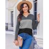 imageZeagoo Womens Waffle Shirts V Neck Long Sleeve Tops Color Block TShirts Casual Tunics 2024 Fashion Basic TeesCharcoalGrayBlack