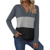 imageZeagoo Womens Waffle Shirts V Neck Long Sleeve Tops Color Block TShirts Casual Tunics 2024 Fashion Basic TeesCharcoalGrayBlack