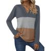 imageZeagoo Womens Waffle Shirts V Neck Long Sleeve Tops Color Block TShirts Casual Tunics 2024 Fashion Basic TeesCharcoalGrayBrown