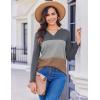 imageZeagoo Womens Waffle Shirts V Neck Long Sleeve Tops Color Block TShirts Casual Tunics 2024 Fashion Basic TeesCharcoalGrayBrown