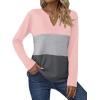 imageZeagoo Womens Waffle Shirts V Neck Long Sleeve Tops Color Block TShirts Casual Tunics 2024 Fashion Basic TeesPinkGrayCharcoal