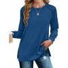 imageZeagoo Tunic Tops for Women 2025 Spring Long Sleeve Shirts Dressy Casual Crewneck Pleated Cute Tops Side Split SweatshirtsNavy Blue