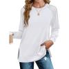 imageZeagoo Tunic Tops for Women 2025 Spring Long Sleeve Shirts Dressy Casual Crewneck Pleated Cute Tops Side Split SweatshirtsWhite