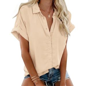 imageZeagoo Short Sleeve Summer Tops for Women Casual Button Down Shirts SolidStriped Business Work BlousesLight Khaki