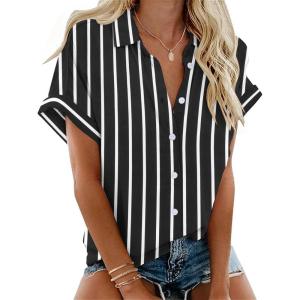imageZeagoo Short Sleeve Summer Tops for Women Casual Button Down Shirts SolidStriped Business Work BlousesTw635