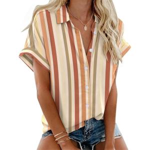 imageZeagoo Short Sleeve Summer Tops for Women Casual Button Down Shirts SolidStriped Business Work BlousesTw720