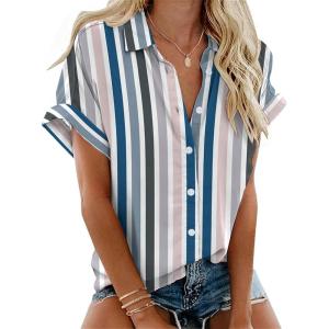 imageZeagoo Short Sleeve Summer Tops for Women Casual Button Down Shirts SolidStriped Business Work BlousesTw721