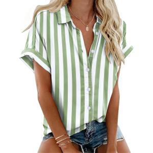 imageZeagoo Short Sleeve Summer Tops for Women Casual Button Down Shirts SolidStriped Business Work BlousesTw773