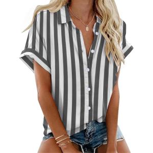 imageZeagoo Short Sleeve Summer Tops for Women Casual Button Down Shirts SolidStriped Business Work BlousesTw776