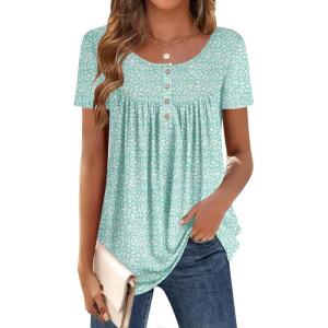imageZeagoo Women Tunic Tops Dressy Casual Summer Short Sleeve Shirts Floral Loose Fit Pleated Boho Top SXXLAn202