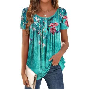 imageZeagoo Women Tunic Tops Dressy Casual Summer Short Sleeve Shirts Floral Loose Fit Pleated Boho Top SXXLBf111