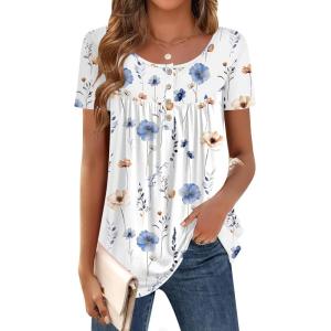 imageZeagoo Women Tunic Tops Dressy Casual Summer Short Sleeve Shirts Floral Loose Fit Pleated Boho Top SXXLBf112