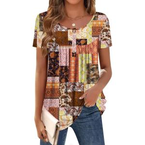 imageZeagoo Women Tunic Tops Dressy Casual Summer Short Sleeve Shirts Floral Loose Fit Pleated Boho Top SXXLMz810