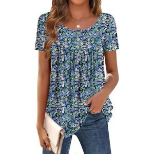 imageZeagoo Women Tunic Tops Dressy Casual Summer Short Sleeve Shirts Floral Loose Fit Pleated Boho Top SXXLPa236