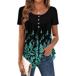 imageZeagoo Women Tunic Tops Dressy Casual Summer Short Sleeve Shirts Floral Loose Fit Pleated Boho Top SXXLPa355