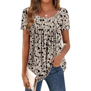 imageZeagoo Women Tunic Tops Dressy Casual Summer Short Sleeve Shirts Floral Loose Fit Pleated Boho Top SXXLSf154
