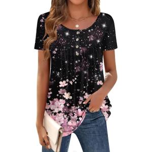 imageZeagoo Women Tunic Tops Dressy Casual Summer Short Sleeve Shirts Floral Loose Fit Pleated Boho Top SXXLSf31