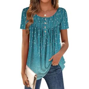 imageZeagoo Women Tunic Tops Dressy Casual Summer Short Sleeve Shirts Floral Loose Fit Pleated Boho Top SXXLXh363