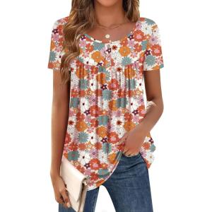 imageZeagoo Women Tunic Tops Dressy Casual Summer Short Sleeve Shirts Floral Loose Fit Pleated Boho Top SXXLXh378