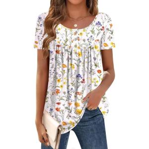 imageZeagoo Women Tunic Tops Dressy Casual Summer Short Sleeve Shirts Floral Loose Fit Pleated Boho Top SXXLXh403