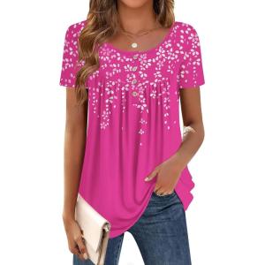 imageZeagoo Women Tunic Tops Dressy Casual Summer Short Sleeve Shirts Floral Loose Fit Pleated Boho Top SXXLXh405