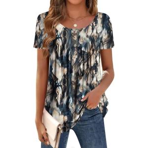 imageZeagoo Women Tunic Tops Dressy Casual Summer Short Sleeve Shirts Floral Loose Fit Pleated Boho Top SXXLZr220