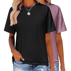 imageZeagoo Womens TShirts Short Sleeve Tops Summer Casual Blouse Crew Neck Basic Shirt 2 Pack Loose Fit TeeBbblack purple Red