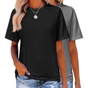 imageZeagoo Womens TShirts Short Sleeve Tops Summer Casual Blouse Crew Neck Basic Shirt 2 Pack Loose Fit TeeBlack dark Grey