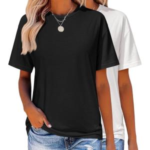 imageZeagoo Womens TShirts Short Sleeve Tops Summer Casual Blouse Crew Neck Basic Shirt 2 Pack Loose Fit TeeBlack white