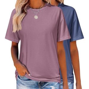 imageZeagoo Womens TShirts Short Sleeve Tops Summer Casual Blouse Crew Neck Basic Shirt 2 Pack Loose Fit TeePurple Red navy Blue