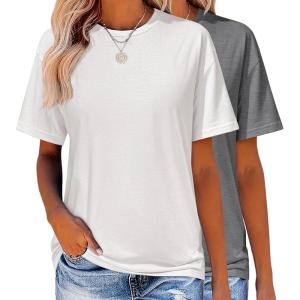imageZeagoo Womens TShirts Short Sleeve Tops Summer Casual Blouse Crew Neck Basic Shirt 2 Pack Loose Fit TeeWhite dark Grey