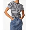 imageZeagoo Women Crewneck Slim Fitted Short Sleeve T Shirts Cute Stretchy Bodycon Basic Tee Tops1 Black Stripe