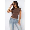 imageZeagoo Women Crewneck Slim Fitted Short Sleeve T Shirts Cute Stretchy Bodycon Basic Tee TopsBrown