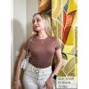 imageZeagoo Women Crewneck Slim Fitted Short Sleeve T Shirts Cute Stretchy Bodycon Basic Tee TopsBrown