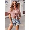 imageZeagoo Womens Button Down Shirts Casual Short Sleeve Dress Shirt Textured Collared Summer Work BlousePink