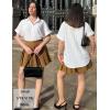 imageZeagoo Womens Button Down Shirts Casual Short Sleeve Dress Shirt Textured Collared Summer Work BlouseWhite