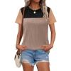 imageZeagoo Womens Casual Summer Tops Short Sleeve T Shirts Crewneck Basic Tees Blouses Color Block Tunic TopsBlack Khaki01