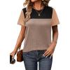 imageZeagoo Womens Casual Summer Tops Short Sleeve T Shirts Crewneck Basic Tees Blouses Color Block Tunic TopsBlack Khaki01