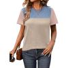 imageZeagoo Womens Casual Summer Tops Short Sleeve T Shirts Crewneck Basic Tees Blouses Color Block Tunic TopsKhaki  Beige