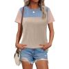 imageZeagoo Womens Casual Summer Tops Short Sleeve T Shirts Crewneck Basic Tees Blouses Color Block Tunic TopsKhaki  Beige