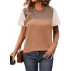 imageZeagoo Womens Casual Summer Tops Short Sleeve T Shirts Crewneck Basic Tees Blouses Color Block Tunic TopsKhakib