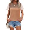 imageZeagoo Womens Casual Summer Tops Short Sleeve T Shirts Crewneck Basic Tees Blouses Color Block Tunic TopsKhakib